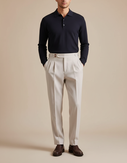 Pantalon À Pince Gris Clair Plissé Laine Droit Homme
