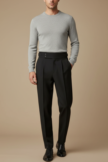 Pantalon À Pince Noir Plissé Élégant Slim Homme - Laine