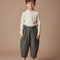 Pantalon À Pince Rayé Ample Coton Lin Court Décontracté - Gris