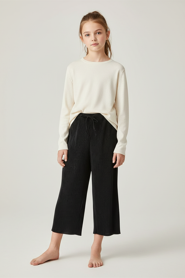 Pantalon À Pince Noir Plissé Ample Décontracté Fluide - Maille