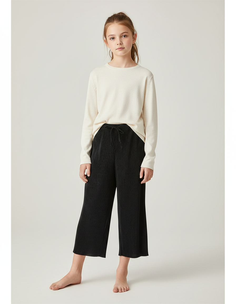 Pantalon À Pince Noir Plissé Ample Décontracté Fluide - Maille