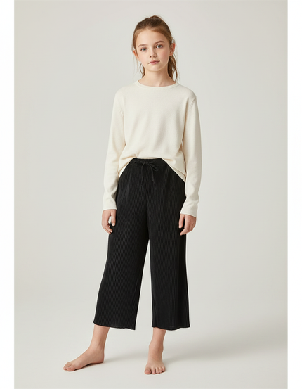 Pantalon À Pince Noir Plissé Ample Décontracté Fluide - Maille
