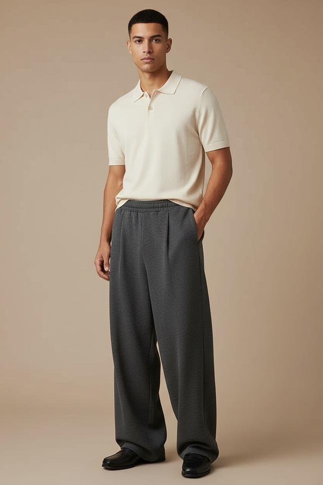 Pantalon À Pince Gris Ample Décontracté Molleton Homme