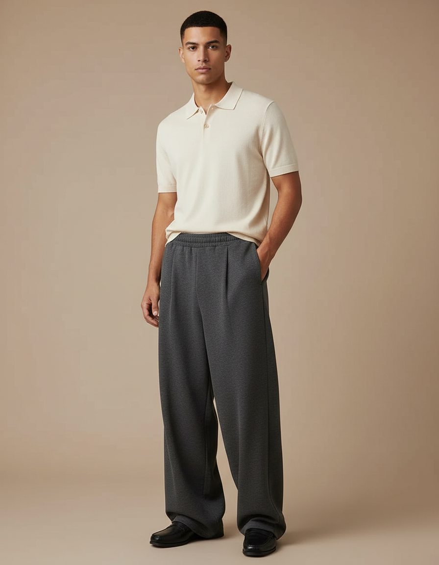 Pantalon À Pince Gris Ample Décontracté Molleton Homme