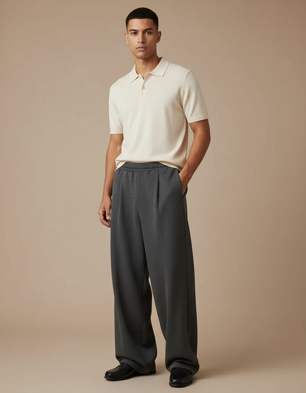 Pantalon À Pince Gris Ample Décontracté Molleton Homme