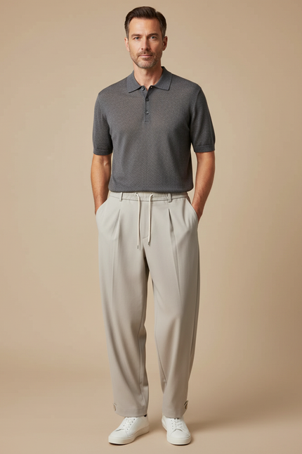 Pantalon À Pince Élastique Homme - Beige Gabardine