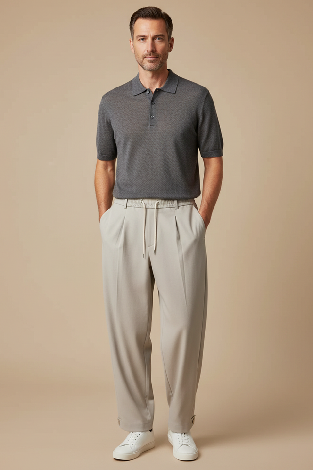 Pantalon À Pince Élastique Homme - Beige Gabardine