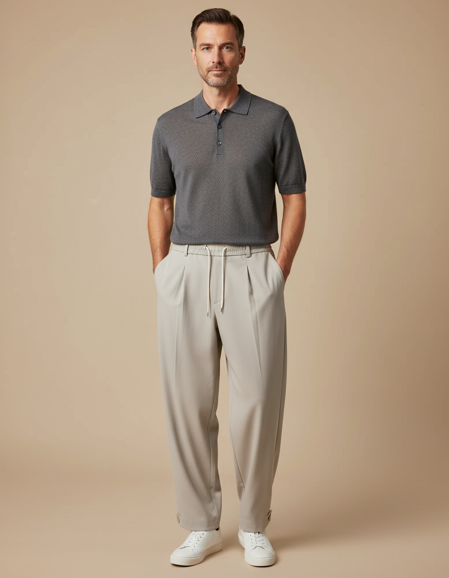 Pantalon À Pince Élastique Homme - Beige Gabardine