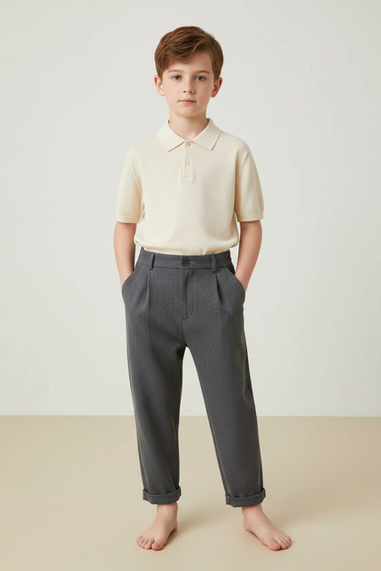 Pantalon À Pince Gris Plissé Hiver Garçon Décontracté - Maille