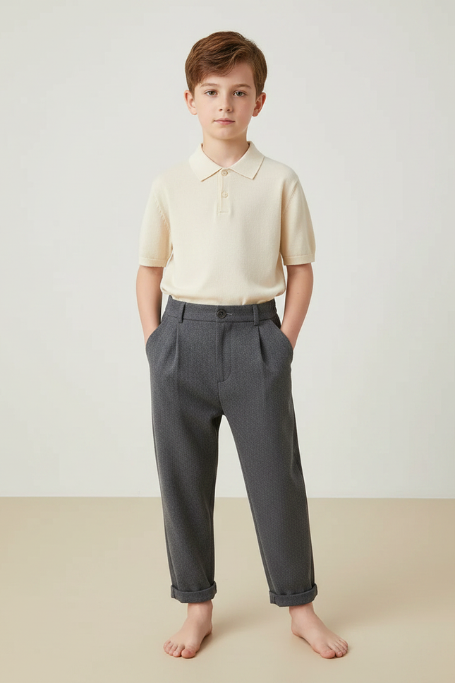 Pantalon À Pince Gris Plissé Hiver Garçon Décontracté - Maille