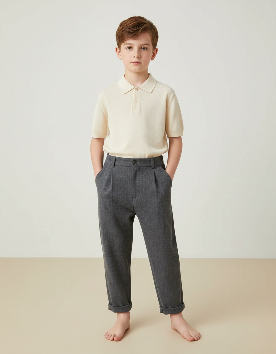 Pantalon À Pince Gris Plissé Hiver Garçon Décontracté - Maille