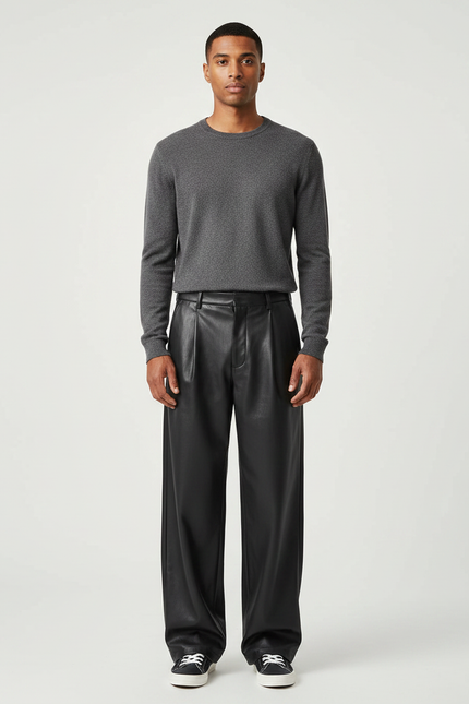 Pantalon À Pince Simili Cuir - Noir