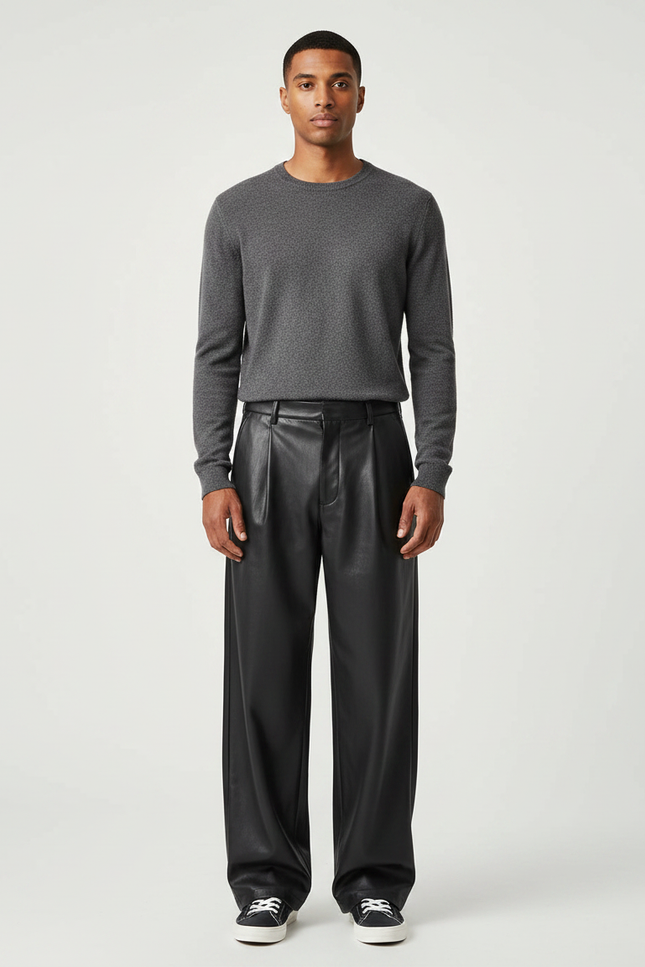 Pantalon À Pince Simili Cuir - Noir