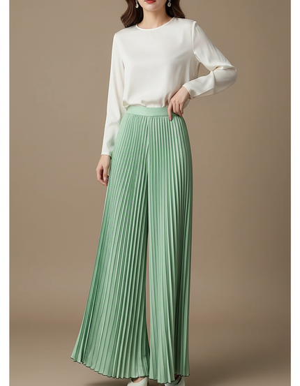Pantalon À Pince Plissé Vert Menthe Fluide Ample - Polyester