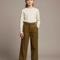 Pantalon À Pince Kaki Côtelé Ample Décontracté Femme - Cordé