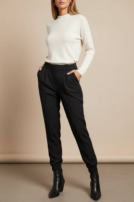 Pantalon À Pince Noir Taille Haute Fuselé Femme Élégant - Gabardine