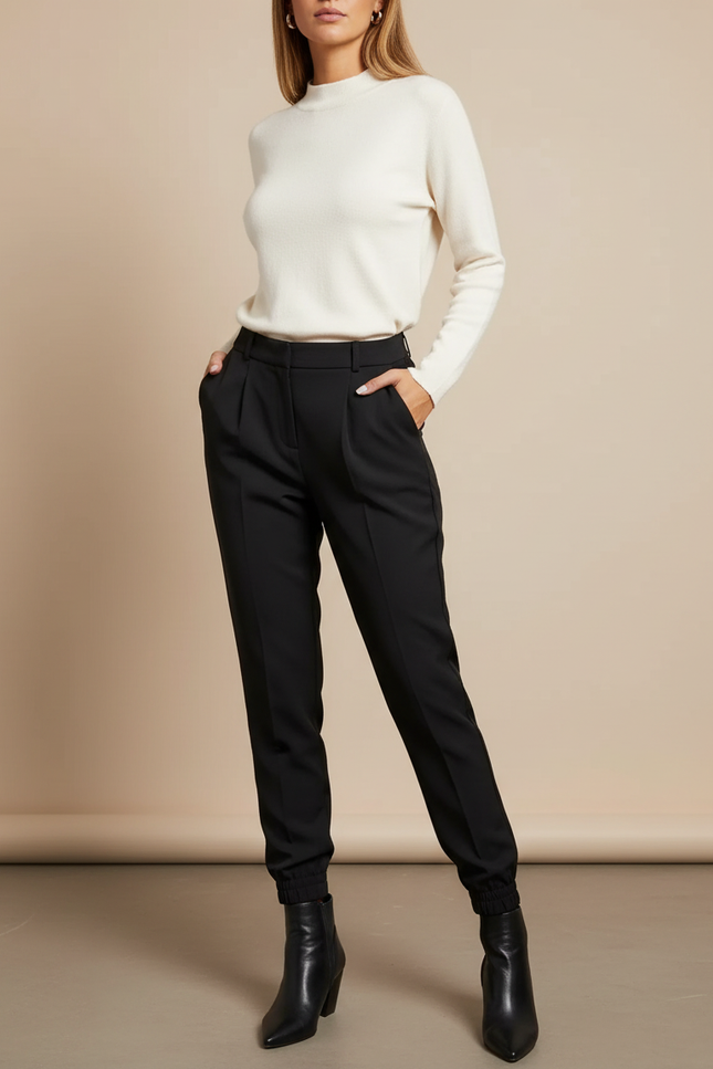 Pantalon À Pince Noir Taille Haute Fuselé Femme Élégant - Gabardine