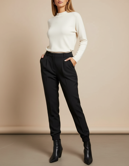 Pantalon À Pince Noir Taille Haute Fuselé Femme Élégant - Gabardine
