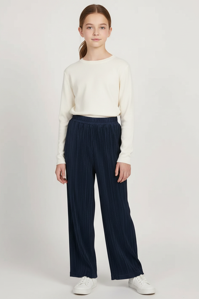 Pantalon À Pince Bleu Marine Ample Plissé Décontracté Enfant - Maille