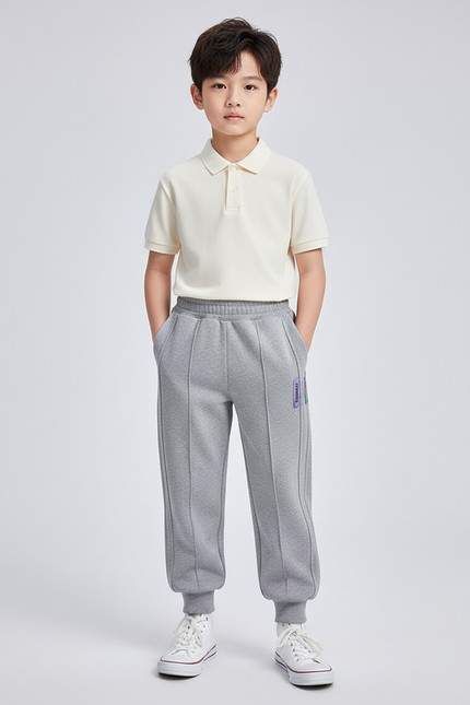 Pantalon À Pince Gris Sport Décontracté Rayures Enfants - Molleton