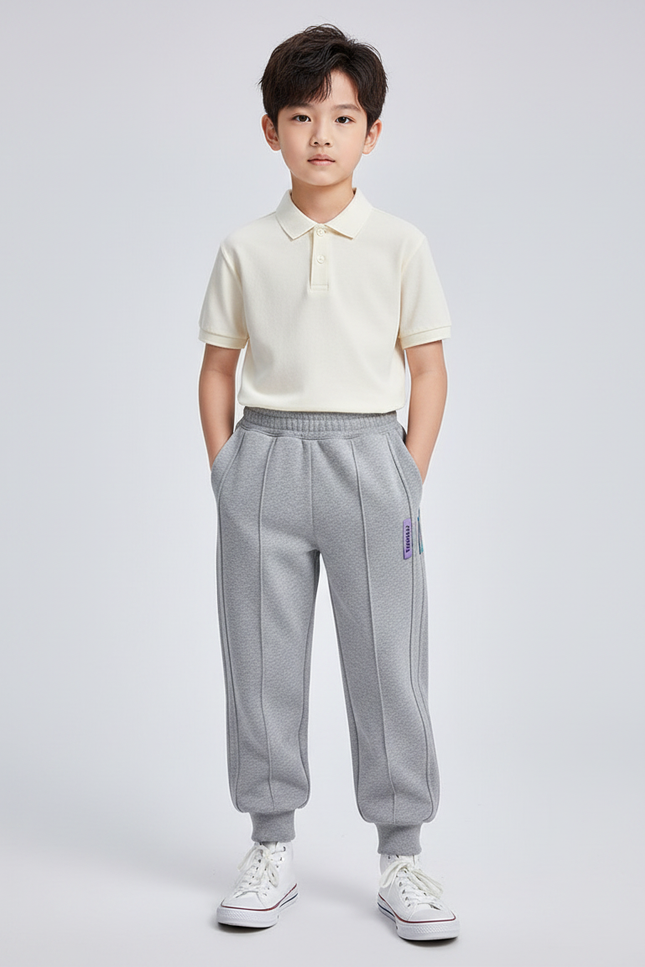 Pantalon À Pince Gris Sport Décontracté Rayures Enfants - Molleton