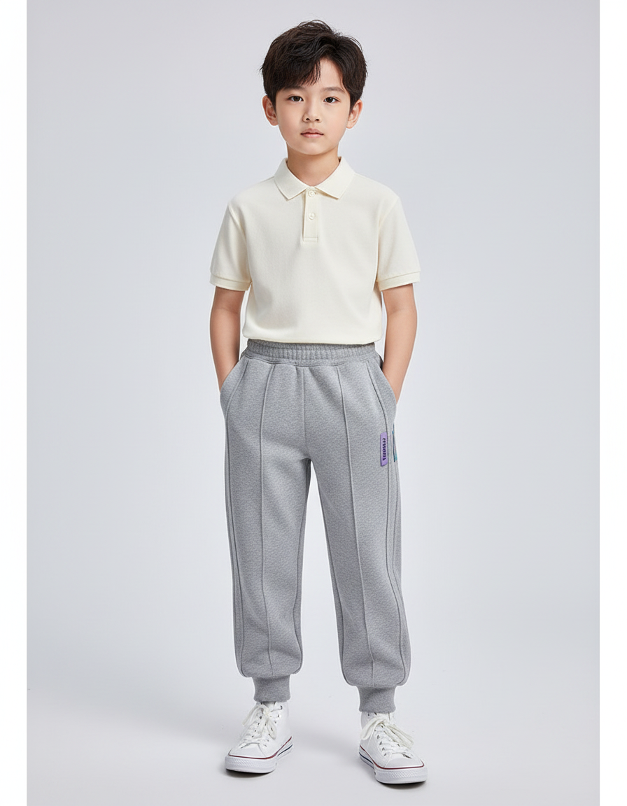 Pantalon À Pince Gris Sport Décontracté Rayures Enfants - Molleton