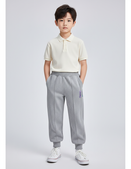 Pantalon À Pince Gris Sport Décontracté Rayures Enfants - Molleton