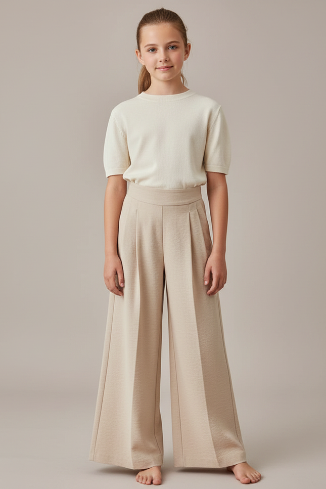 Pantalon À Pince Beige Ample Plissé Confortable Enfant - Maille