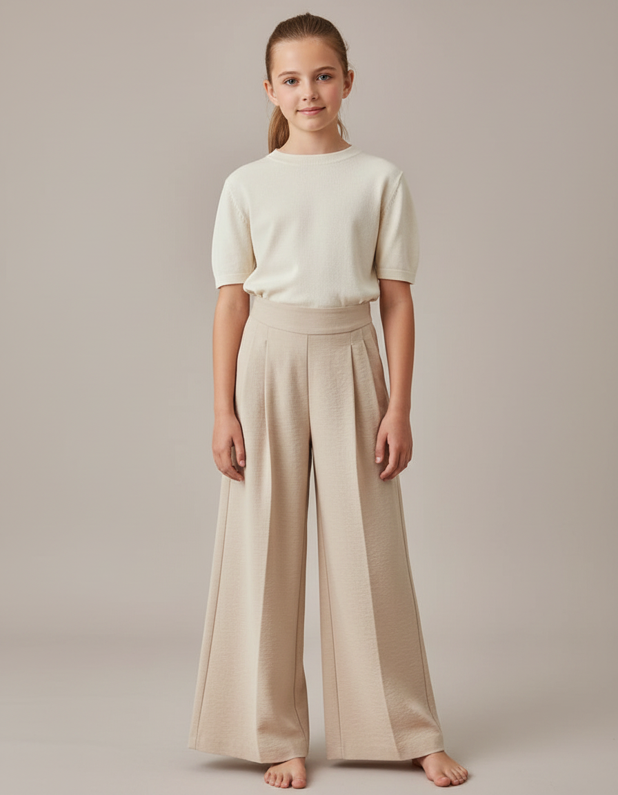 Pantalon À Pince Beige Ample Plissé Confortable Enfant - Maille