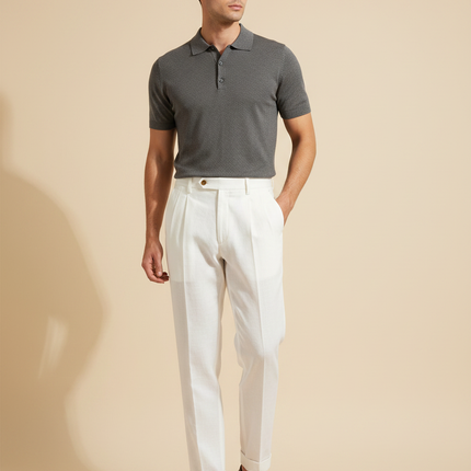 Pantalon À Pince Blanc Lin Plissé Droit Homme Élégant