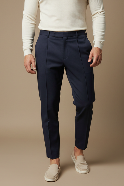 Pantalon À Pince Bleu Marine Élégant Droit Homme - Gabardine