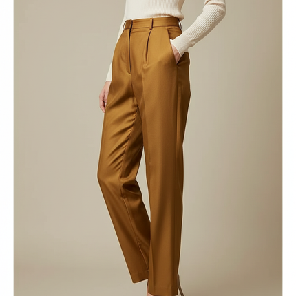 Pantalon À Pince Marron Satiné Plissé Taille Haute Fluide