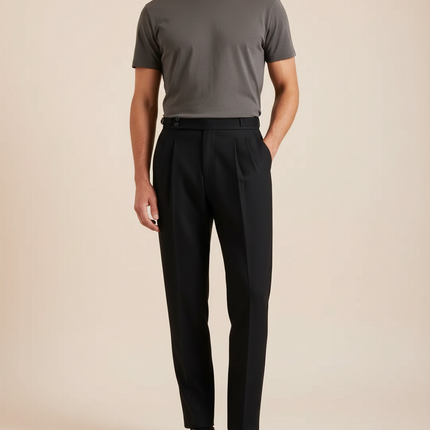Pantalon À Pince Noir Plissé Laine Droit Homme Élégant
