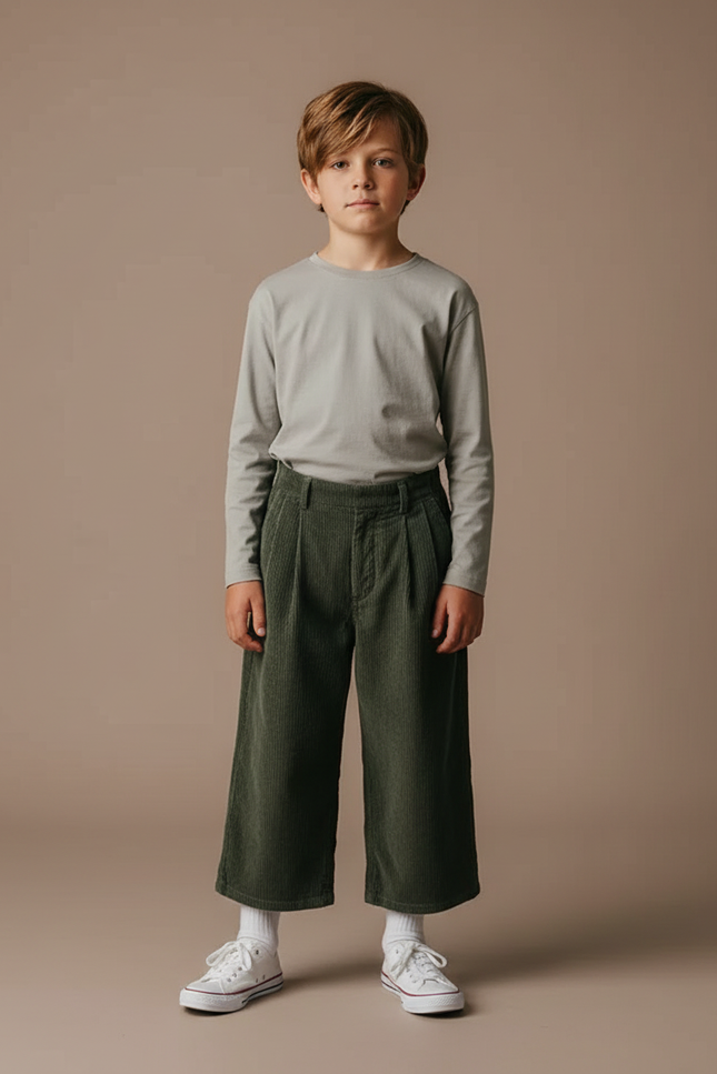 Pantalon À Pince A086 - Vert Cordé