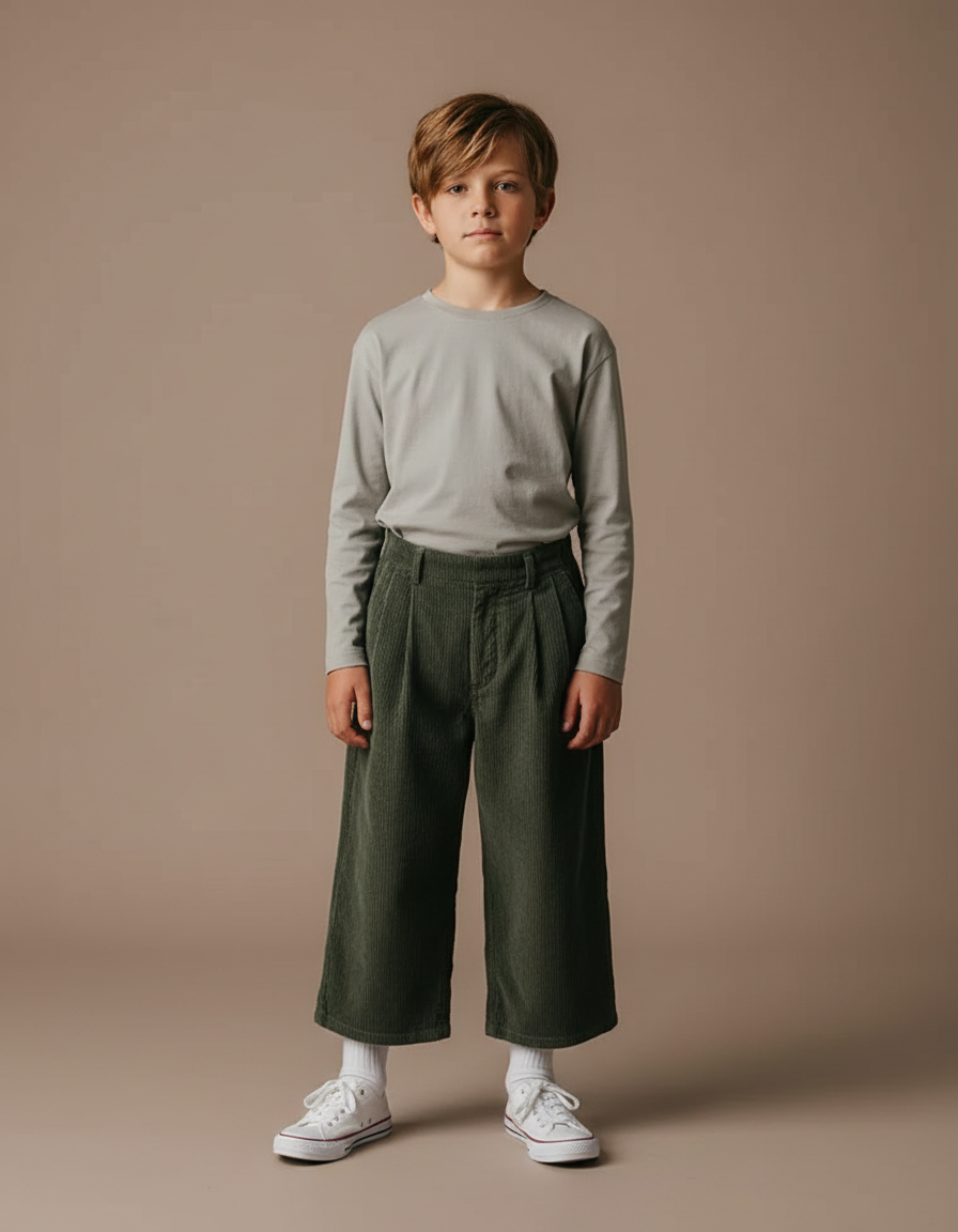 Pantalon À Pince A086 - Vert Cordé