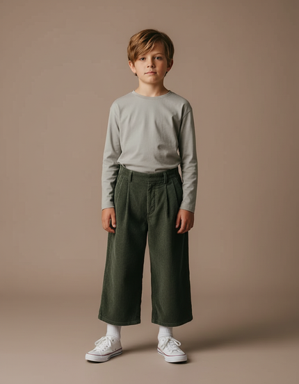 Pantalon À Pince A086 - Vert Cordé