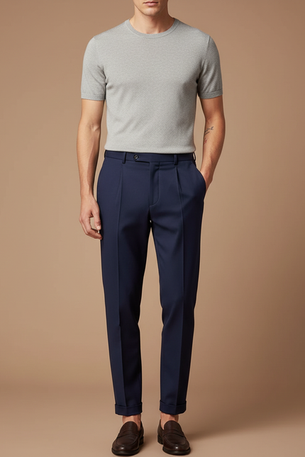 Pantalon À Pince Bleu Marine Élégant Confortable Homme - Gabardine