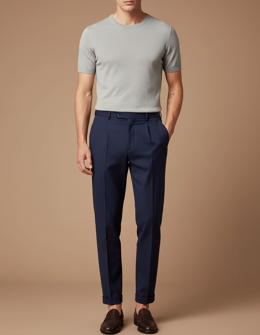 Pantalon À Pince Bleu Marine Élégant Confortable Homme - Gabardine