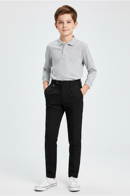 Pantalon À Pince Noir Droit Classique Garçon - Gabardine
