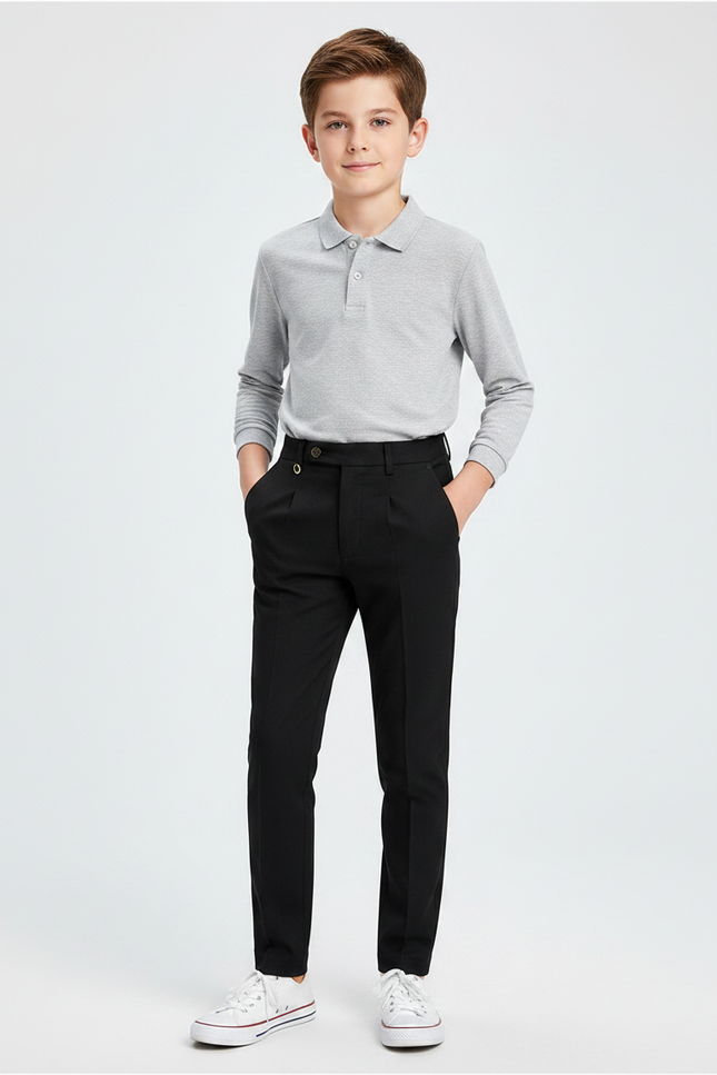 Pantalon À Pince Noir Droit Classique Garçon - Gabardine