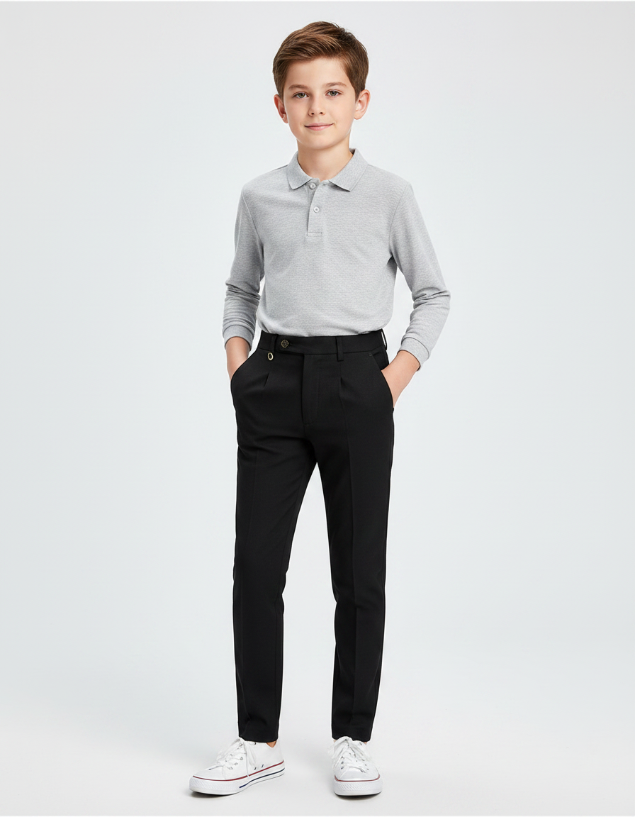 Pantalon À Pince Noir Droit Classique Garçon - Gabardine