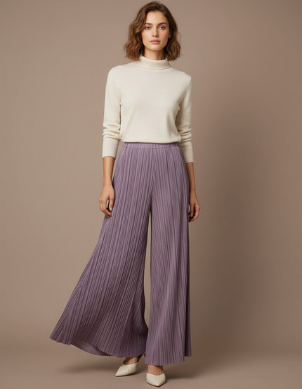 Pantalon À Pince Plissé Ample Violet Fluide Élégant - Polyester