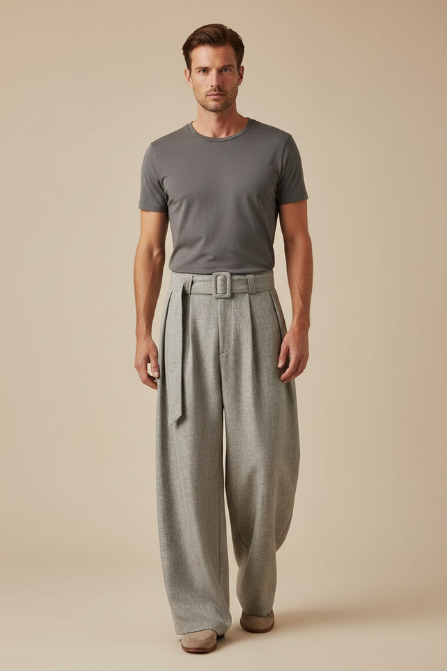 Pantalon À Pince Ample - Gris Tweed