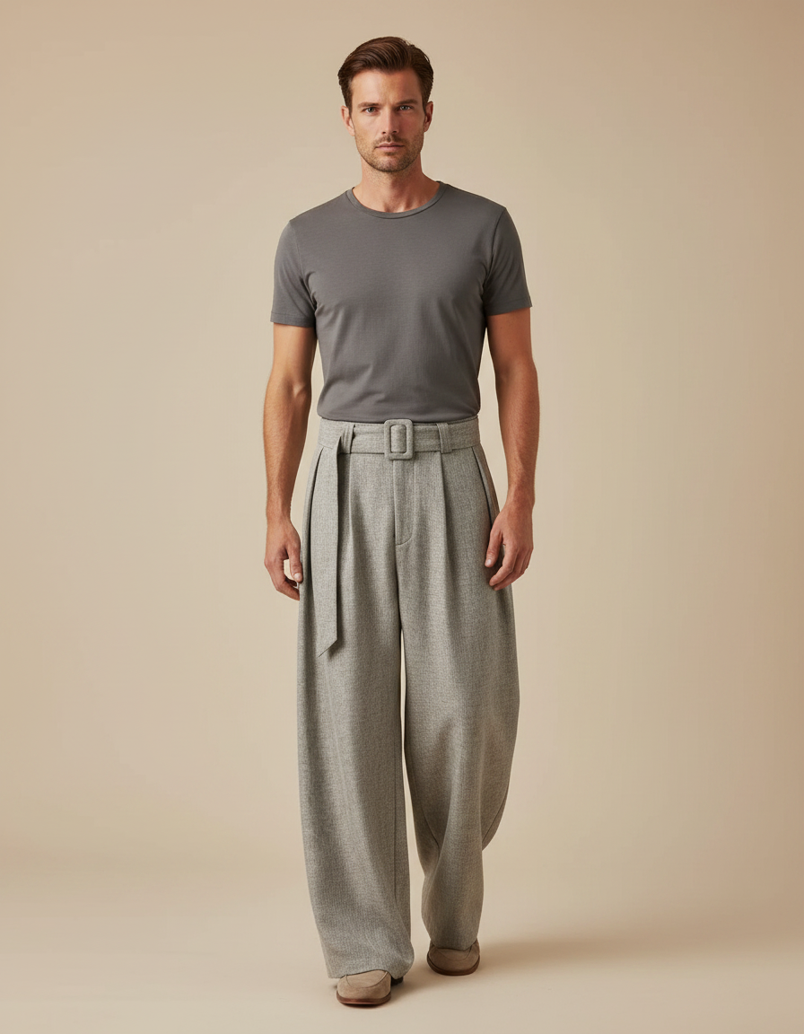 Pantalon À Pince Ample - Gris Tweed