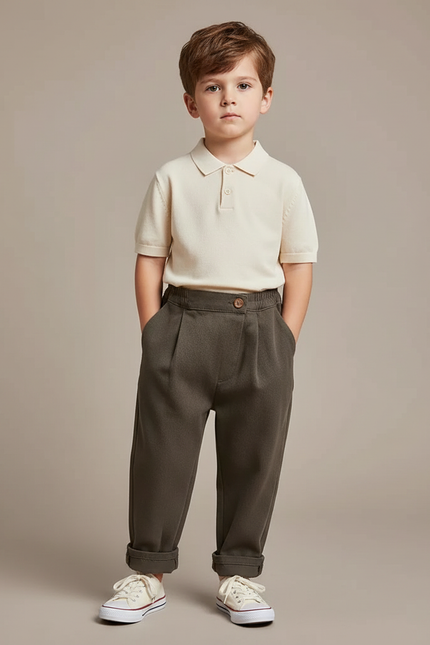 Pantalon À Pince Kaki Plissé Ample Enfant Coton - Molleton