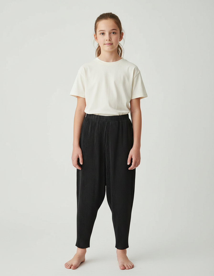 Pantalon À Pince Noir Plissé Ample Décontracté - Polyester