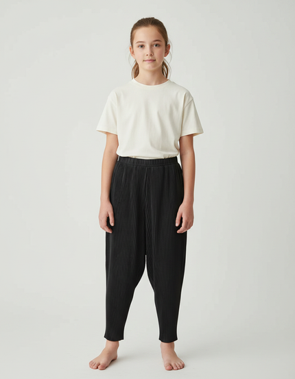 Pantalon À Pince Noir Plissé Ample Décontracté - Polyester