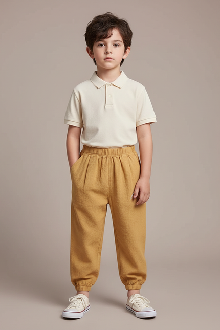 Pantalon À Pince Jaune Ample Coton Enfant - Molleton