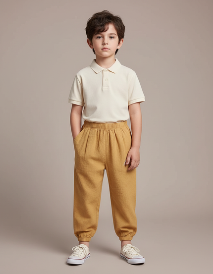 Pantalon À Pince Jaune Ample Coton Enfant - Molleton