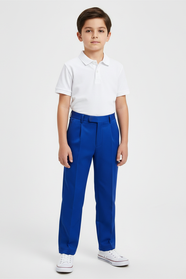 Pantalon À Pince Bleu Royal Plissé Droit Enfant - Gabardine